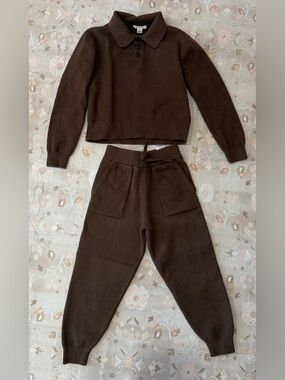 Brown Knit Sweatpants & Polo Set